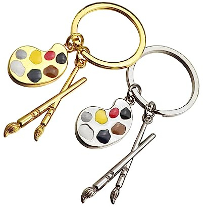 TOGEVAL 2pcs Creative Artist Drawing Pen Keychain Set Gold Silver Stylish Bag Pendant Hanging Decoration Gift for Art Students and Painters