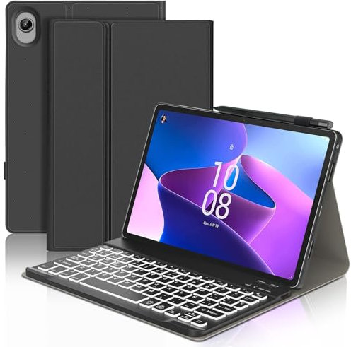 IVEOPPE Teclado Español Retroiluminado Magnético Desmontable para Lenovo Tab M10 Plus 3ª Gen 10.6 2022, con Funda, Negro