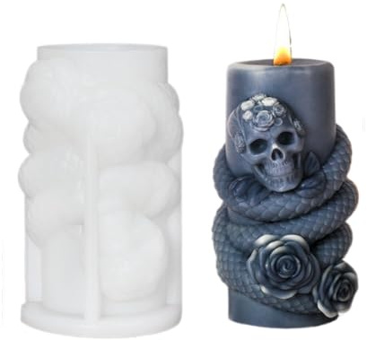 JS MOLD Moule à bougie en silicone en forme de tête de mort d'Halloween - Moule en silicone - Pour cosplay, carnaval, décoration d'Halloween (B)