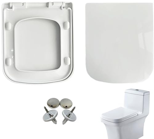 Square Toilet Seat Double Key Slow Soft Close Toilet Seat Mute Thicken Toilet Seat Square Universal Family Toilet Seat White Toilet Seat Bathroom Accessories for Home, Square Toilet Seat