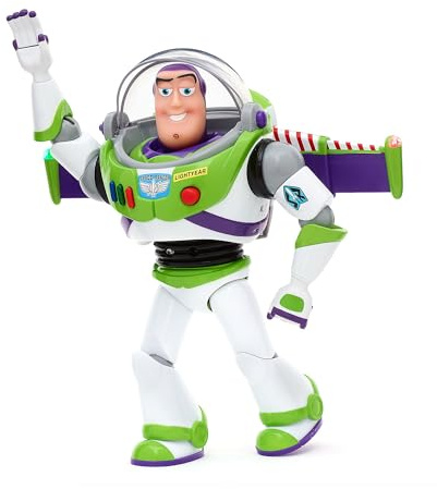 Disney Store Action Figure Interattiva Parlante di Buzz Lightyear, Toy Story, 36 cm, con Repertorio di 15 Frasi in Inglese, Interagisce con Altri Personaggi, dai 3 Anni in su