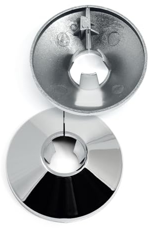 Chrome Pipe Collars - 15mm Radiator Pipe Hole Collars, Pack of 2 Snap On Chrome-Plated Plastic Covers to Hide Pipes, 4.5cm Wide