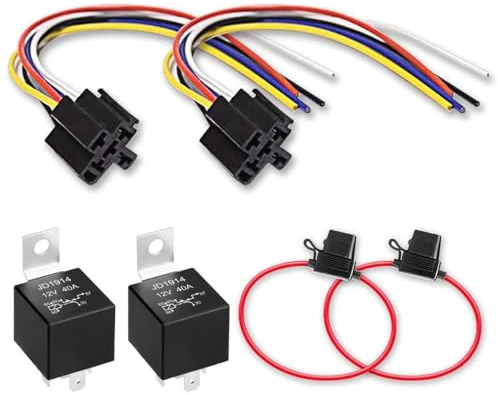 perfk Kit de 2 relés Spdt de 5 pines para coche, 30/40 a, 12 V, portafusibles ATC en línea, repuestos profesionales de repuesto con zócalos de relé