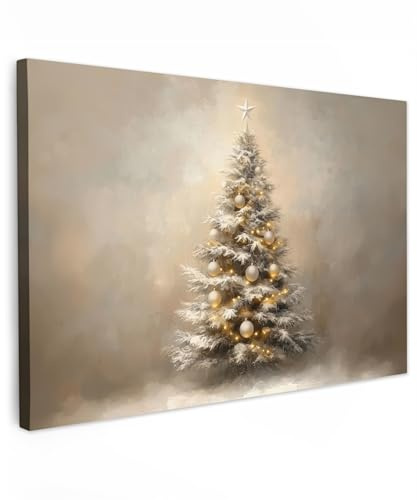 MuchoWow© Weihnachtsdeko Wandbilder Groß XXL Deko Wohnung Bild Wohnzimmer | 120x80 cm - Weihnachtsgeschenke Fotoleinwand Wand Bilder Leinwand Wall Decor Geschenk Weihnachten - Weihnachtsbaum - Schnee