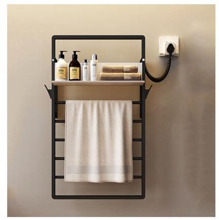 WRJAHCG Portasciugamani E Asciugatrice per Bagno in Acciaio Inossidabile,Basso Consumo Termoarredo Bagno,Scaldasalviette Elettrico Bagno da Parete,Nero,Right Wire
