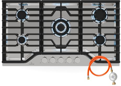 Klarstein Turbocast Plaque De Cuisson Gaz - 5 Brûleurs, Inox 304, 3.4kW Wok, Allumage Auto & Sécurité, Kit Conversion GPL, Plaque au Gaz Professionnelle