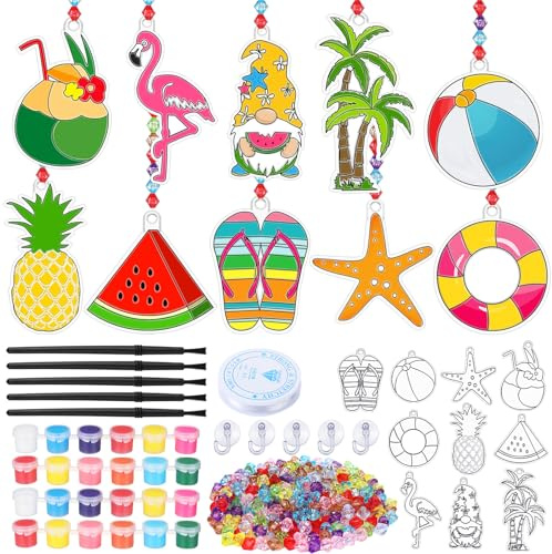 Yaomiao 30 set di kit artigianali estivi di fine anno regali per studenti spiaggia hawaiana acchiappasole fai da te pittura la tua finestra arte disegno ornamenti per casa, aula attività estive