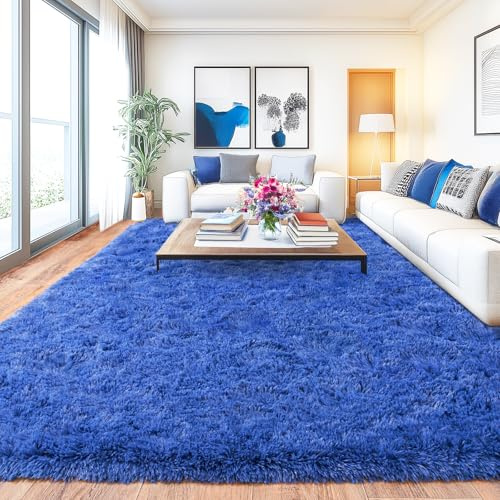 Chicnix Teppich Wohnzimmer 240x340 Langflor, Extra Großer Wohnzimmerteppich Shaggy, Weich Anti Rutsch Moderne Teppich Flauschig für Schlafzimmer Kinderzimmer Heimdekoration, Blau