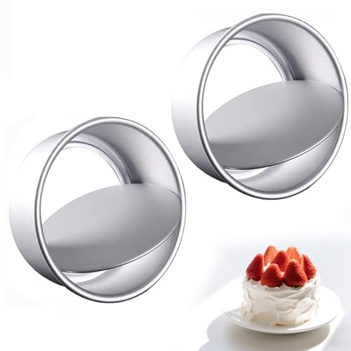 hjwanyin Paquete de 2 moldes antiadherentes de aluminio profundo para tartas de 4 pulgadas, parte inferior extraíble para una fácil liberación, mini moldes redondos para hornear para bodas, cumpleaños