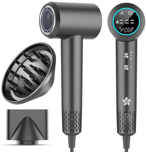 Föhn mit Diffusor, Haartrockner, 400 Millionen Plasma Ionen Fön, 110000 U/min Bürstenloser Motor Schnelles Trocknen Haarföhn, 57dB Geräuscharm Hair Dryer, Haarfön für Reise, Zuhause