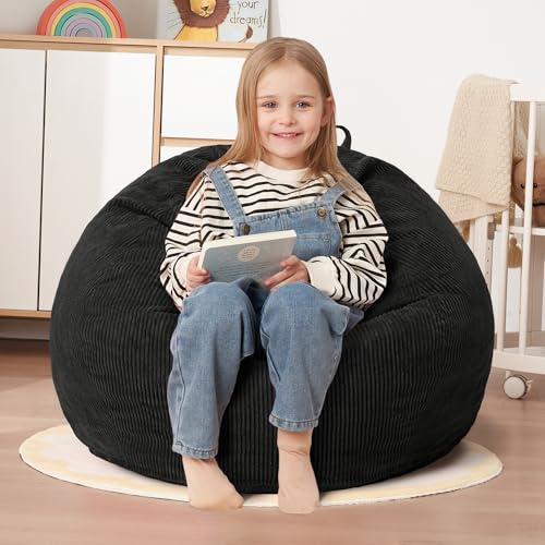 HABUTWAY 2FT Bean Bag Chair,Giant Bean Bag Chairs for Teens Adults,Big Bean Bags with Memory Foam Filled, Large Beanbag Chairs with Soft Corduroy Cover-Black