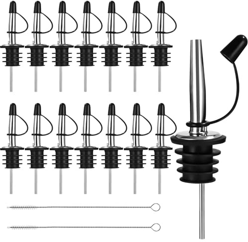 14 Piezas Vertedor de Acero Inoxidable, Vertedors para Botellas Cónica Boquillas, Taper Vertedores Aceite con Cepillos de Limpieza, Para Botellas, Cócteles, Vinos, Ginebra, vinagre, jarabe o aceites d