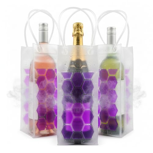 Lot de 3 Sacs Rafraîchisseurs de Bouteille - Seau à Glace Nomade avec Gel Violet - Housse Isotherme Portable avec Poignées pour Vin, Champagne & Bière - Idéal Pique-Nique, Cadeau & Apéro