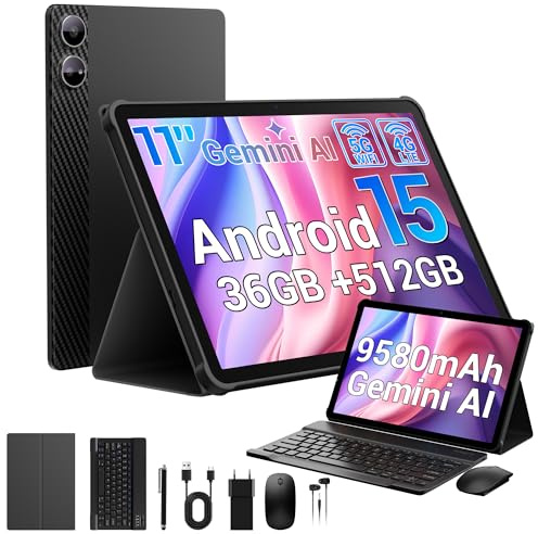 MAXLEGEN Tablette Tactile 11 Pouces, Android 15, 36Go RAM 512Go ROM/1TB, 4G LTE Double SIM + WiFi 5G, Octa Core, Gemini AI, 13MP+8MP, 9580mAh, GPS, Tablette avec Clavier/Écouteur/Souris/Étui/Stylet