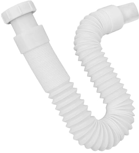 MegaHaustechnik HT Ablaufschlauch flexibel Geruchsverschluß für Waschbecken Überwurfmutter mit Gummidichtung 1 1/4 Zoll Gewinde 5/4 Zoll mit Siphon Rohr Außendurchmesser 32mm, Ausziehbar 300-850mm