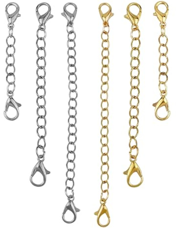 6 Pcs Necklace Extender Silver and Gold, Bracelet Extender with Lobster Claw Clasp, Necklace Extension for Anklet DIY Jewellery Making