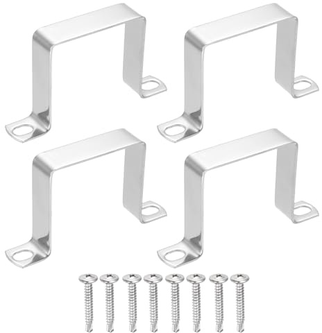 sourcing map 4Pcs U Shape Square Tube Clamp, 60x60mm U Shaped Bracket 304 Stainless Steel Square Strap Clamp with Phillips Head Self Drilling Screws for Pipes Door Closed Bar Holder Railings