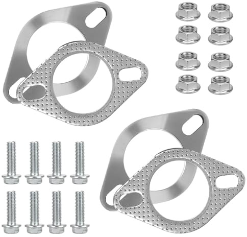 4 PCS Car Exhaust Gasket, Exhaust Pipe Flange Gasket with 8 Bolts and 8 Nuts 2.5 Inch Exhausts Manifold Gaskets Catalyst Converter Gaskets for Car Pipe