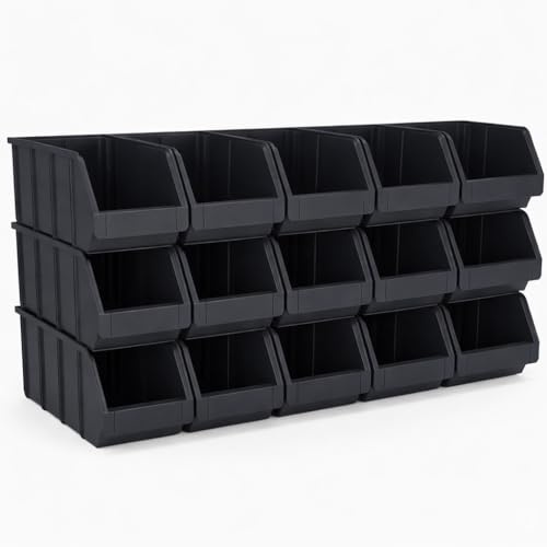HMH 15x Stapelboxen Größe L Werkstatt Garage Keller Sichtlagerboxen 335x209x152mm Lagerboxen ANTHRAZIT Sichtlagerkästen Kleinteile Aufbewahrung