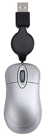 AruMinna Ratón mini USB con cable retráctil, pequeño, 1600 DPI, óptico, compacto, de viaje, para XP Vista Ve 98 2000 (plateado)