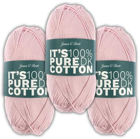 It's Pure Cotton DK 3 x 100g - James C Brett - 100% Cotton Soft Breathable Double Knitting Yarn for Knitting and Crochet (IC06 - Pale Pink)