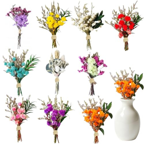 10-pack mini torkade blombuketter, färgglada små torkade blommor för pyssel, brudslöja mini-buketter för DIY-dekoration och presentförpackning