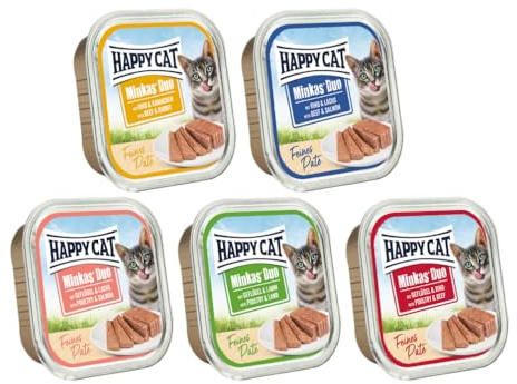 arelf Bundle Happy Cat Minkas Duo Schälchen 10 x 100g Mixpaket | Getreidefreies Katzenfutter Nassfutter | Feine Paté mit Rind, Geflügel, Lachs, Kaninchen & Lamm