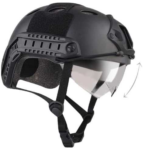H World EU Airsoft Tactical Militaire Style SWAT Combat PJ Casque Fast avec Lunettes pour Tir Paintball CQB (Noir)