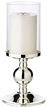 EDZARD Windlicht Bamboo (H 28,5 cm), edel versilbert, mit Glaszylinder | Anlaufgeschützt, kein Silberputzen nötig · Zylinder unten offen, nimmt kein Wachs auf · für Stumpenkerzen bis Ø 8 cm