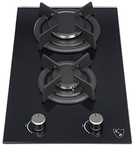 K&H Domino Glas Gaskochfeld [2 ZONEN] - Gasherdplatte - Propangasherd - Eingebautes Thermoelement Flammenaustrittssystem - 2Z-KHGX-LPG - Gasbetrieben - Gehärtetes Sicherheitsglas - Abschaltautomatik