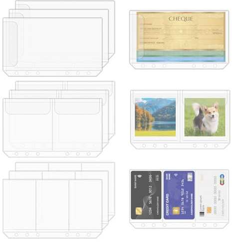 Antner 12PCS A6 Binder Pockets No Zipper Cash Envelopes for A6 6-Ring Binder, Zipless Money Folder Organizer Bill Pouches Business Card Sleeves Notebook Fillers Insert Pages for Cash Stuffing Binder