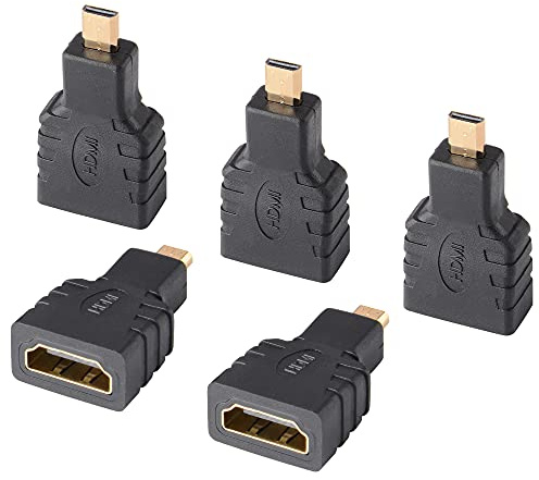 J&D Adaptador Micro HDMI Cable de Acoplamiento Conector, Chapado en Oro Conector, 8K@60Hz / 4K@120Hz Compatible con Smartphone Cámaram, 5 Pack