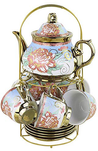 Ray-Velocity Home Service à thé en Porcelaine Service à Thé Café Porcelaine Anglaise Tasses à Café et Soucoupes Théière pour Thé de L'après-midi China Rétro et Rose Pattern Vintage Européen Service