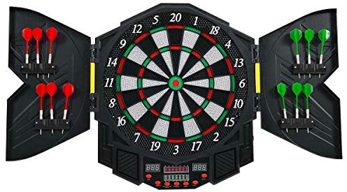 COSTWAY Tirassegno Bersaglio Elettronico Professionale, Bersaglio Automatico Display a LED e 12 Freccette, 27 Diversi Giochi di 216 Variazioni, per Un Massimo di 8 Giocatori, con Porte, 47x55x3cm