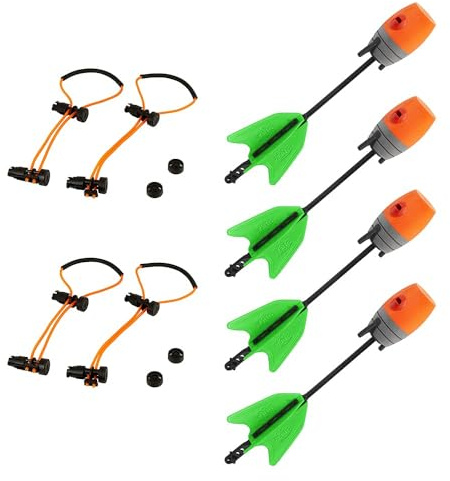Zing HyperStrike Bow Bungee Replacement and Arrow Refill Pack - Includes 2 Green HyperStrike Bungee Sets and 4 Blue Zonic Whistling Arrows, Launches up to 250 Feet (Orange Arrows + Orange Bungees)