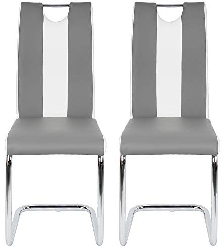 XDAILUYYDS Stuhl Schwingstuhl Küchenstuhl 2er Set Esszimmerstuhl mit Metall-Gestell & Bezug aus Kunstleder (Haupt grau und sekundär weiß)