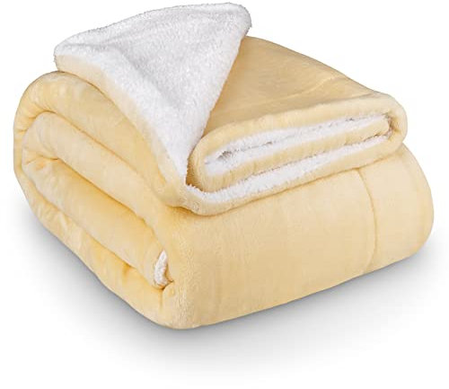 Heimwert Decke Kuscheldecke Sherpa Wolldecke - superweiche warme Dicke Kuscheldecke flauschig - extra Flauschige Fleecedecke für Couch Bett Sofa (Vanille, 220 x 240cm)