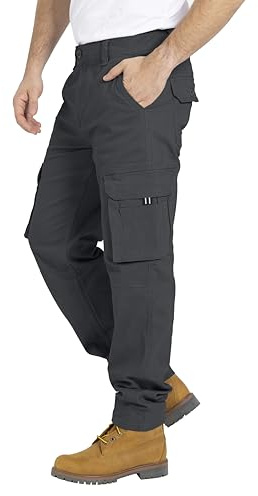 BlauerHafen Pantalon cargo pour homme, coupe droite, stretch à forte capacité avec 12 poches, pantalon de loisirs, pantalon de travail de combat, coupe décontractée, tailles 32W–44W, gris foncé, 38W