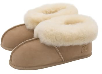 Rohn Moden Sheepskin Slippers Chalet for Men and Women, Genuine Shearling, Unisex - Perfect for the Winter (Size 6 women, 4.5 men, Beige)