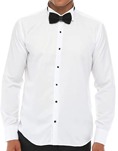 Mens Wing Collar Shirt Tuxedo White Double Cuff Dinner Classic - White M