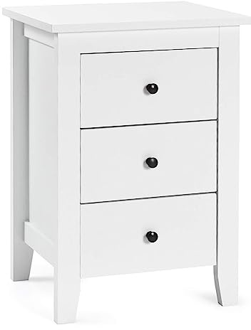 COSTWAY sängbord med 3 lådor, nattduksskåp för resårsäng, sidobord, nattduksbord för vardagsrum sovrum, vit, 46 x 37 x 65 cm