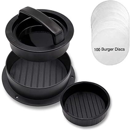 RETENA Non Stick Burger Press, Burger Maker 3-in-1 Stuffed Burger Mold with Extra 100 Burger Discs, Easy Release Hamburger Meat Grill Beef Mould Press, for Outdoor Camping BBQ Grill