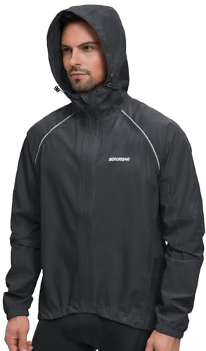 BERGRISAR Men's Waterproof Breathable Cycling Running Jacket Windproof Lightweight Windbreaker Black Size Large