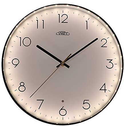 PRIM Sense Leuchtende Design Kunstoff Wanduhr, Weiß/Schwarz, Licht- und Geräusch-Sensor, Quarz-Uhrwerk Sweep, Modern, Light Clock, Wand-Dekoration für jeden Raum Wohnzimmer, Küche, Büro, Schlafzimmer