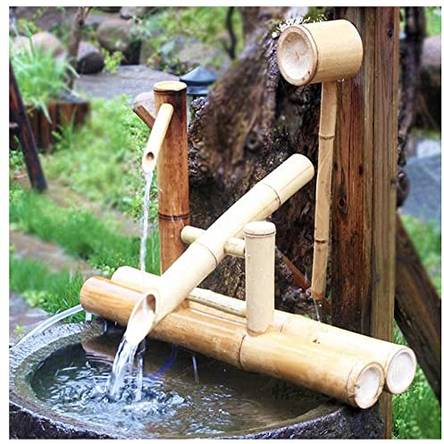 Kit Fontana di Bambù Zen da Esterno Con Pompa e Cucchiaio - Caratteristica dell'Acqua per Decorazione del Giardino Giapponese All'aperto