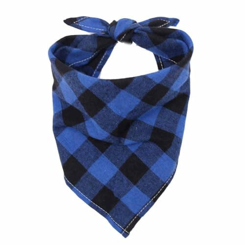 SHTGOI 2 pañuelos para perros clásicos a cuadros, bandana lavable de algodón triangular, pañuelo ajustable para el cuello para perros pequeños y medianos, gatos, azul y negro, a cuadros, S