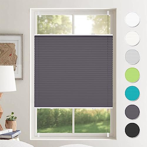 Plissee ohne Bohren Plissees Klemmfix Anthrazit 90x200cm(BxH) Jalousie Plisseerollo Blickdicht Fensterrollo innen ohne Bohren Sichtschutz & Sonnenschutz Rollos für Fenster ohne Bohren