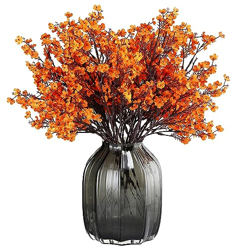 Fleurs Artificielles d'haleine de bébé Orange Soie Artificielles 6 Bundle Gypsophiles Européenne Fausse Plantes en Soie Décor De Fête De Mariage Décoration Bouquets Maison Jardin (Orange 6pcs)