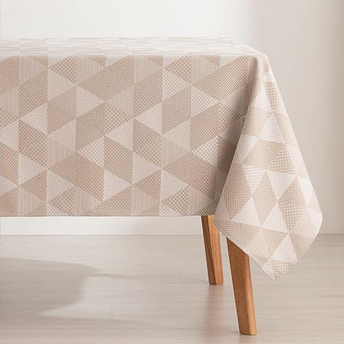 GAMUSI Mantel Antimanchas Mesa Rectangular Jacquard Impermeable 140x240 cm, Tacto Tela, Color Beige - Atrio