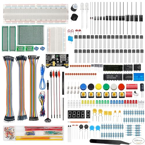 QeeaHuuo Breadboard Kit with 830 Tie-Points Breadboard,Circuit Board,Potentiometer,Led,Breadboard Power Supply Etc,Electronics Kit Compatible with Arduino R3,Mega2560,Nano,Raspberry Pi,STM32-A